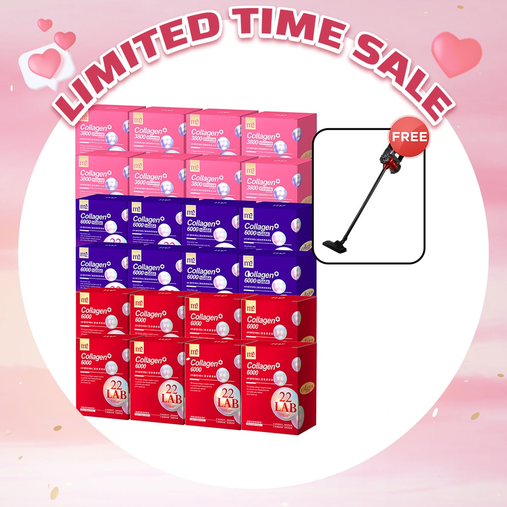 【Flash Sale】M2 22Lab Super Collagen Drink 8s x 8 Boxes + M2 22 Lab Super Collagen Night Drink + GABA 8s x 8 Boxes + M2 Super Collagen 3800 + Ceramide Drink 8s x 8 Boxes + Free Branded Vacuum Cleaner 600W with 15Kpa x 1