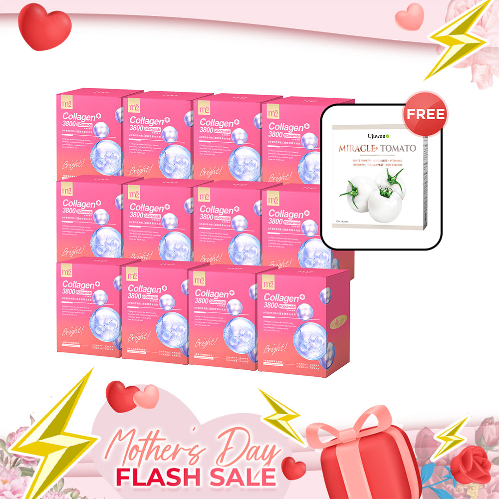 【Mother's Day Flash Sale】M2 Super Collagen 3800 + Ceramide Drink 8s x 12 Boxes + Free Ujuwon Miracle+ Tomato Skin Booster x 1 Box