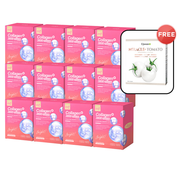 【Flash Sale】M2 Super Collagen 3800 + Ceramide Drink 8s x 12 Boxes + Free Ujuwon Miracle+ Tomato Skin Booster x 1 Box