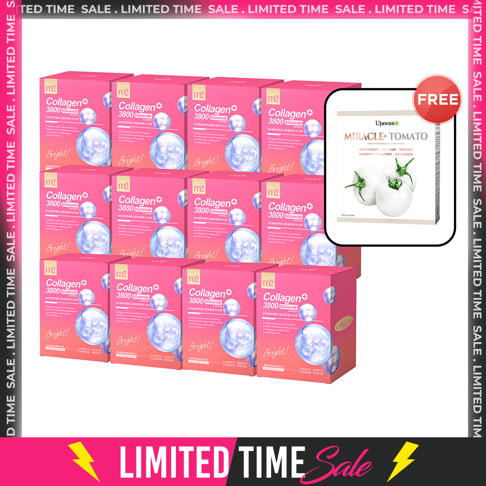 【Flash Sale】M2 Super Collagen 3800 + Ceramide Drink 8s x 12 Boxes + Free Ujuwon Miracle+ Tomato Skin Booster x 1 Box