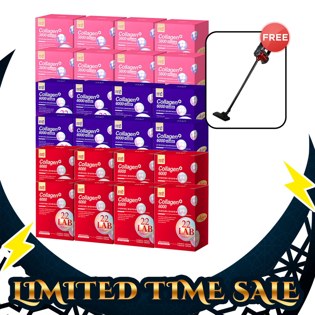 【Flash Sale】M2 22Lab Super Collagen Drink 8s x 8 Boxes + M2 22 Lab Super Collagen Night Drink + GABA 8s x 8 Boxes + M2 Super Collagen 3800 + Ceramide Drink 8s x 8 Boxes + Free Branded Vacuum Cleaner 600W with 15Kpa x 1