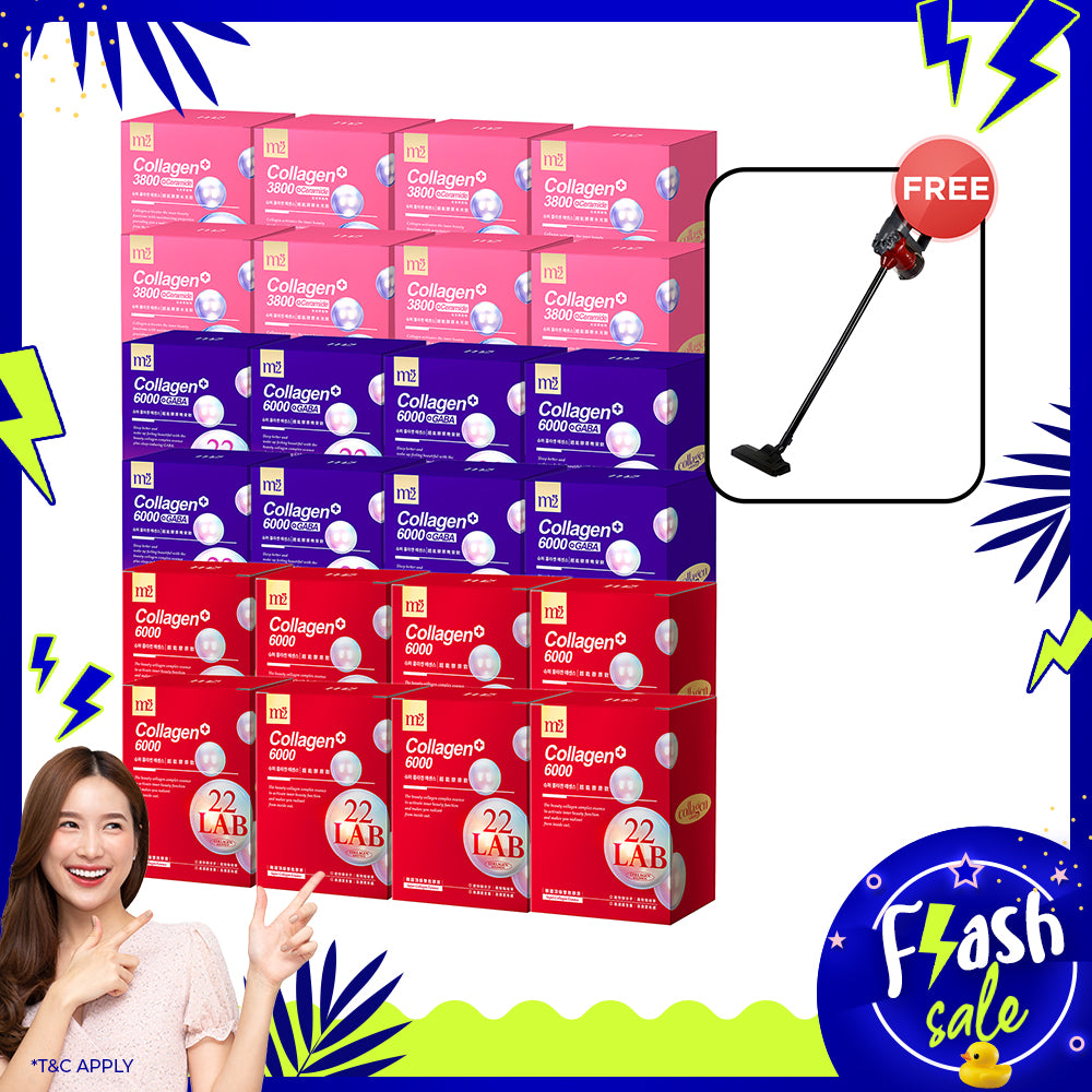 【Mother's Day Flash Sale】M2 22Lab Super Collagen Drink 8s x 8 Boxes + M2 22 Lab Super Collagen Night Drink + GABA 8s x 8 Boxes + M2 Super Collagen 3800 + Ceramide Drink 8s x 8 Boxes + Free Branded Vacuum Cleaner 600W with 15Kpa x 1