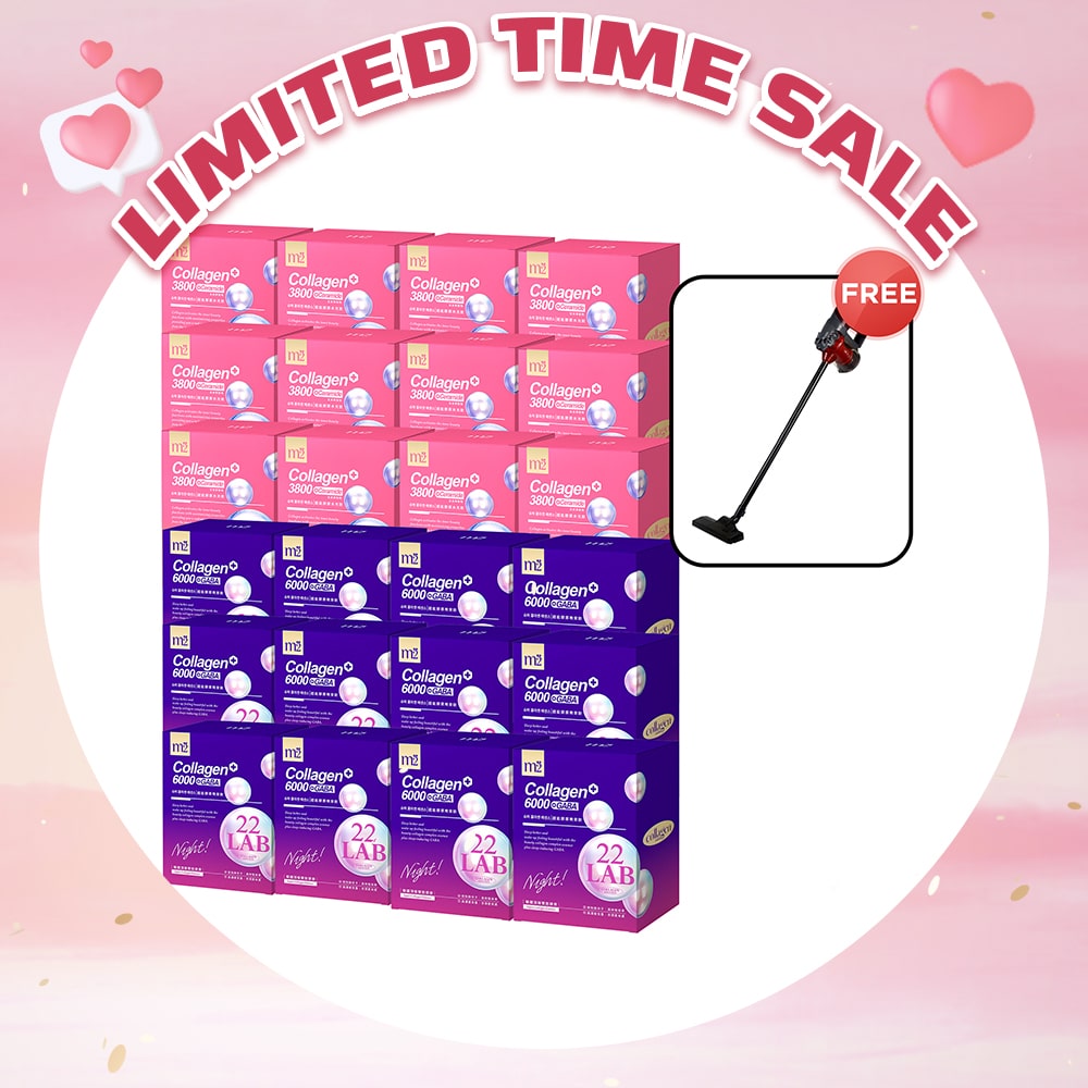 【Flash Sale】M2 22 Lab Super Collagen Night Drink + GABA 8s x 12 Boxes + M2 Super Collagen 3800 + Ceramide Drink 8s x 12 Boxes + Free Branded Vacuum Cleaner 600W with 15Kpa x 1