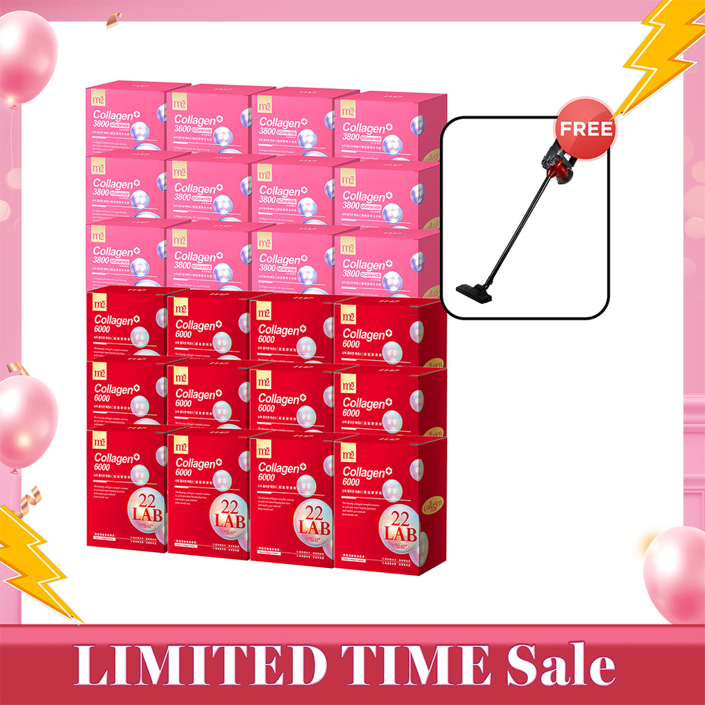 【Flash Sale】M2 22Lab Super Collagen Drink 8s x 12 Boxes + M2 Super Collagen 3800 + Ceramide Drink 8s x 12 Boxes + Free Branded Vacuum Cleaner 600W with 15Kpa x 1