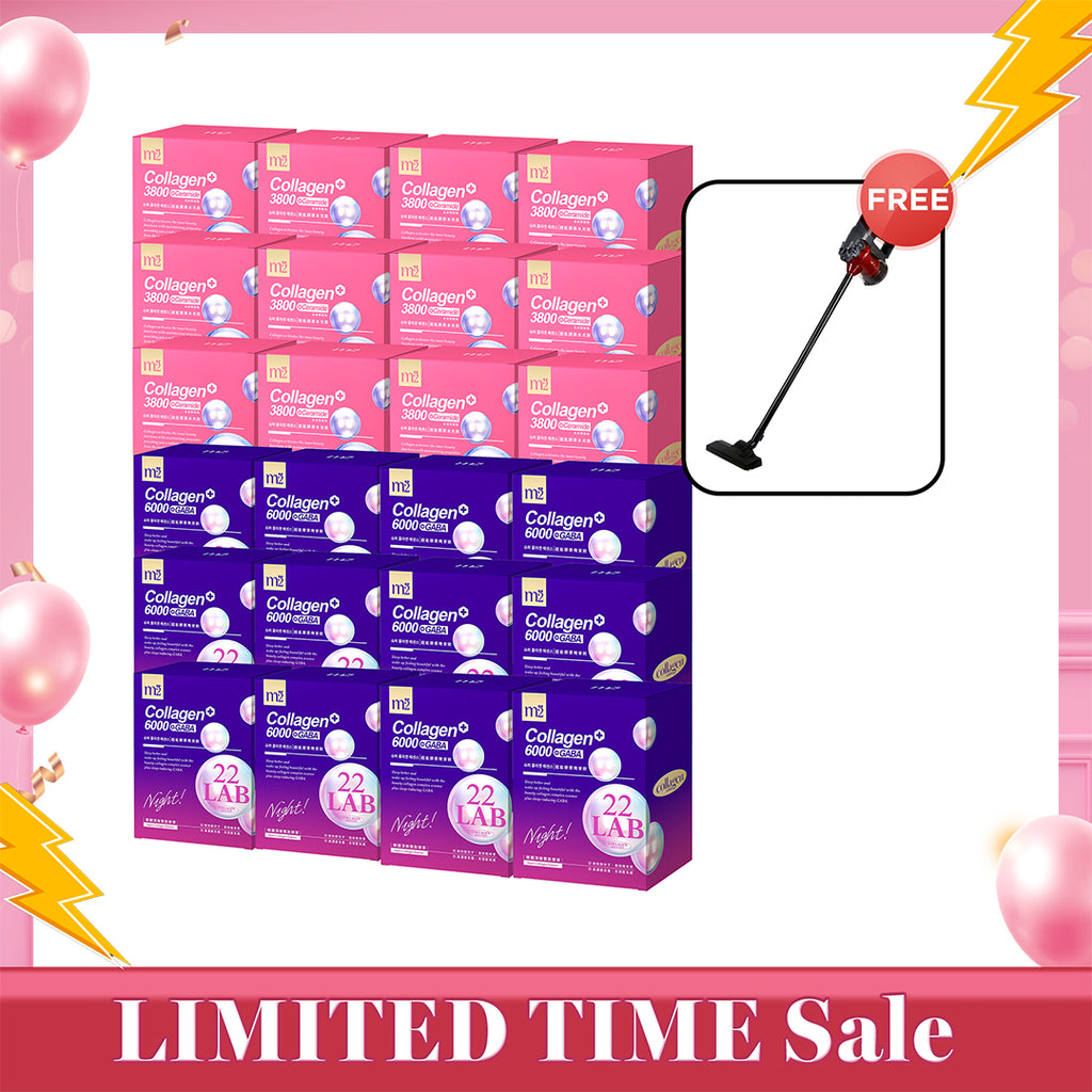 【Flash Sale】M2 22 Lab Super Collagen Night Drink + GABA 8s x 12 Boxes + M2 Super Collagen 3800 + Ceramide Drink 8s x 12 Boxes + Free Branded Vacuum Cleaner 600W with 15Kpa x 1