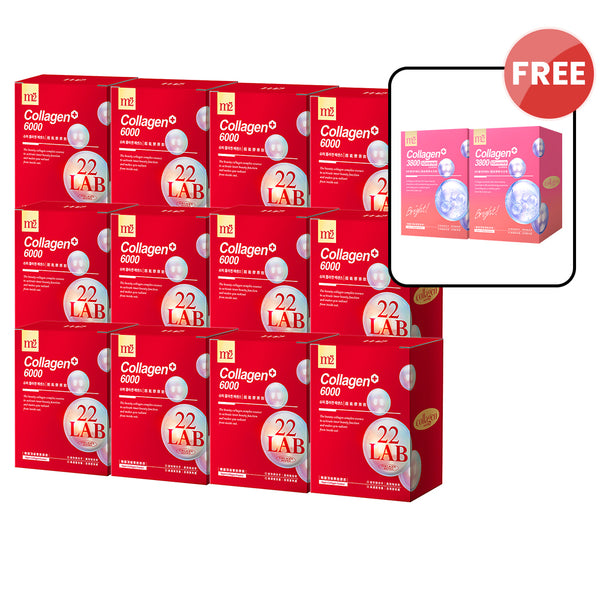 【Bundle of 12】M2 22Lab Super Collagen Drink (6000mg 8s / Night + Gaba 8s / 3800+Ceramide 8s / 3800+Pearl Nest 8s) x 12 Boxes + FREE 3800+Ceramide 8s x 2
