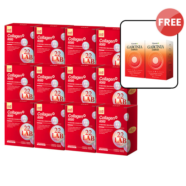 【Bundle of 12】M2 22Lab Super Collagen Drink (6000mg 8s / Night + Gaba 8s / 3800+Ceramide 8s / 3800+Pearl Nest 8s) x 12 Boxes + FREE Ujuwon Garcinia Complex 30s x 2