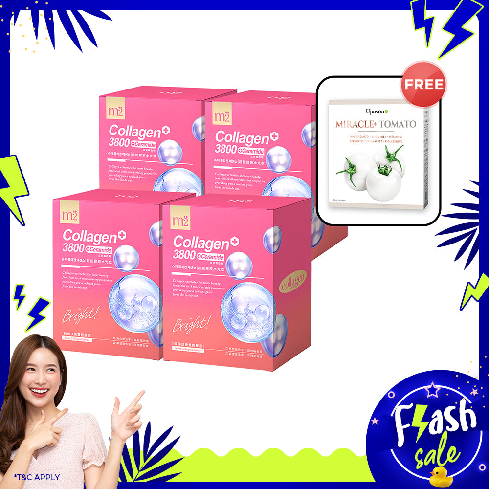 【Mother's Day Flash Sale】M2 Super Collagen 3800 + Ceramide Drink 8s x4 Boxes + Free Ujuwon Miracle+ Tomato Skin Booster x 1 Box