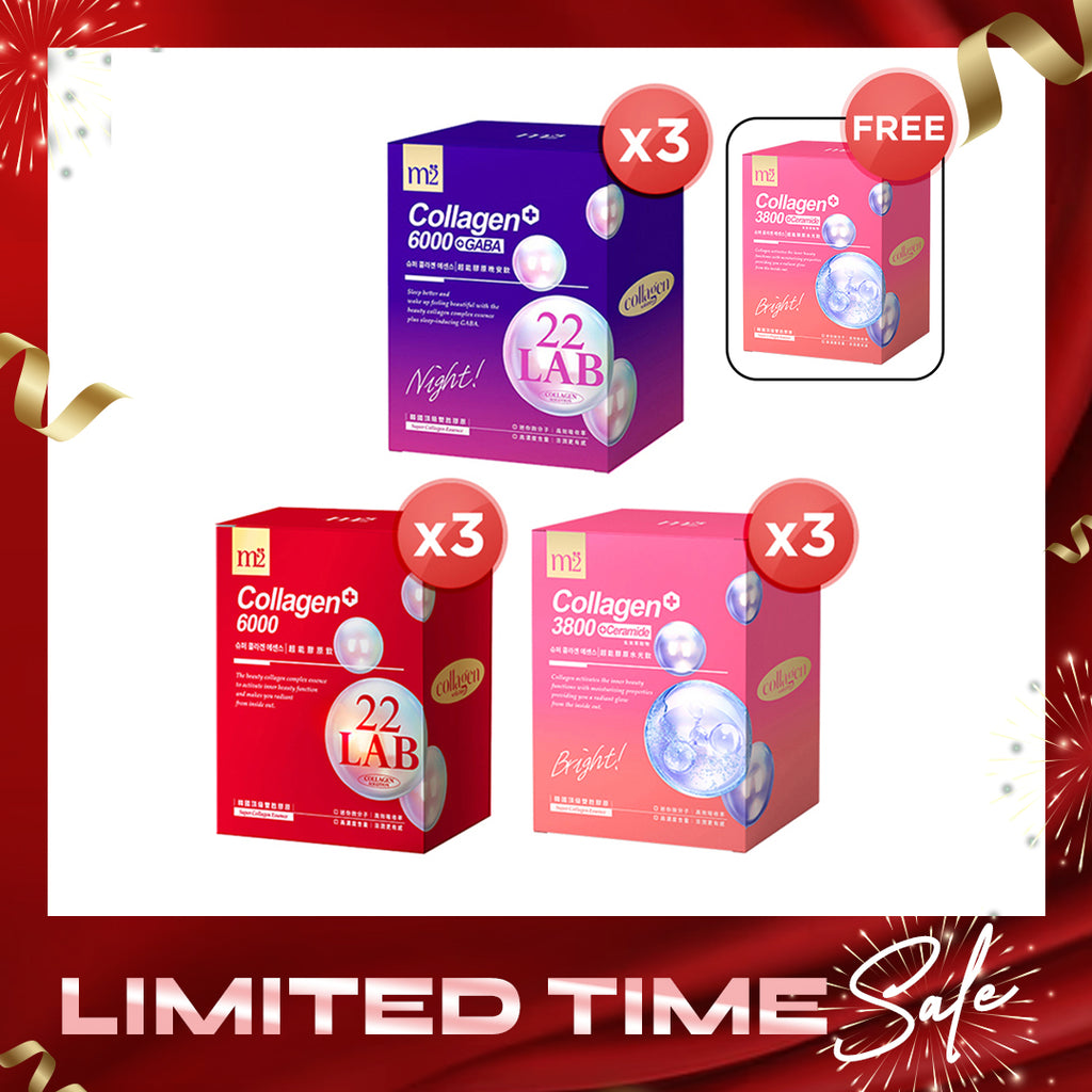 【Buy 3 Free 1】M2 22Lab Super Collagen Drink 8s (6000mg Drink 8s / Drink+GABA 8s / 3800 + Ceramide Drink 8s) x 3 Boxes+ Free M2 Super Collagen 3800 + Ceramide Drink 8s x 1 box