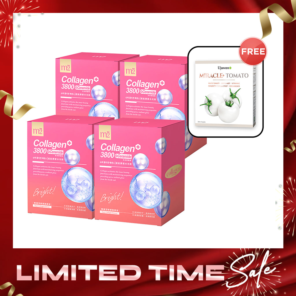 【Flash Sale】M2 Super Collagen 3800 + Ceramide Drink 8s x4 Boxes + Free Ujuwon Miracle+ Tomato Skin Booster x 1 Box