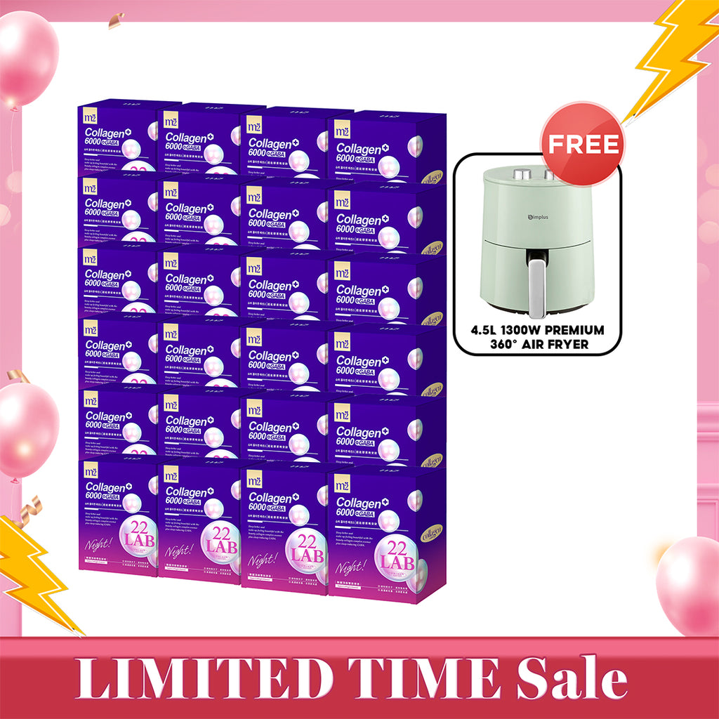 M2 22 Lab Super Collagen Night Drink + GABA 8s x 24 Boxes + FREE 4.5L 1300W Premium 360° Air Fryer