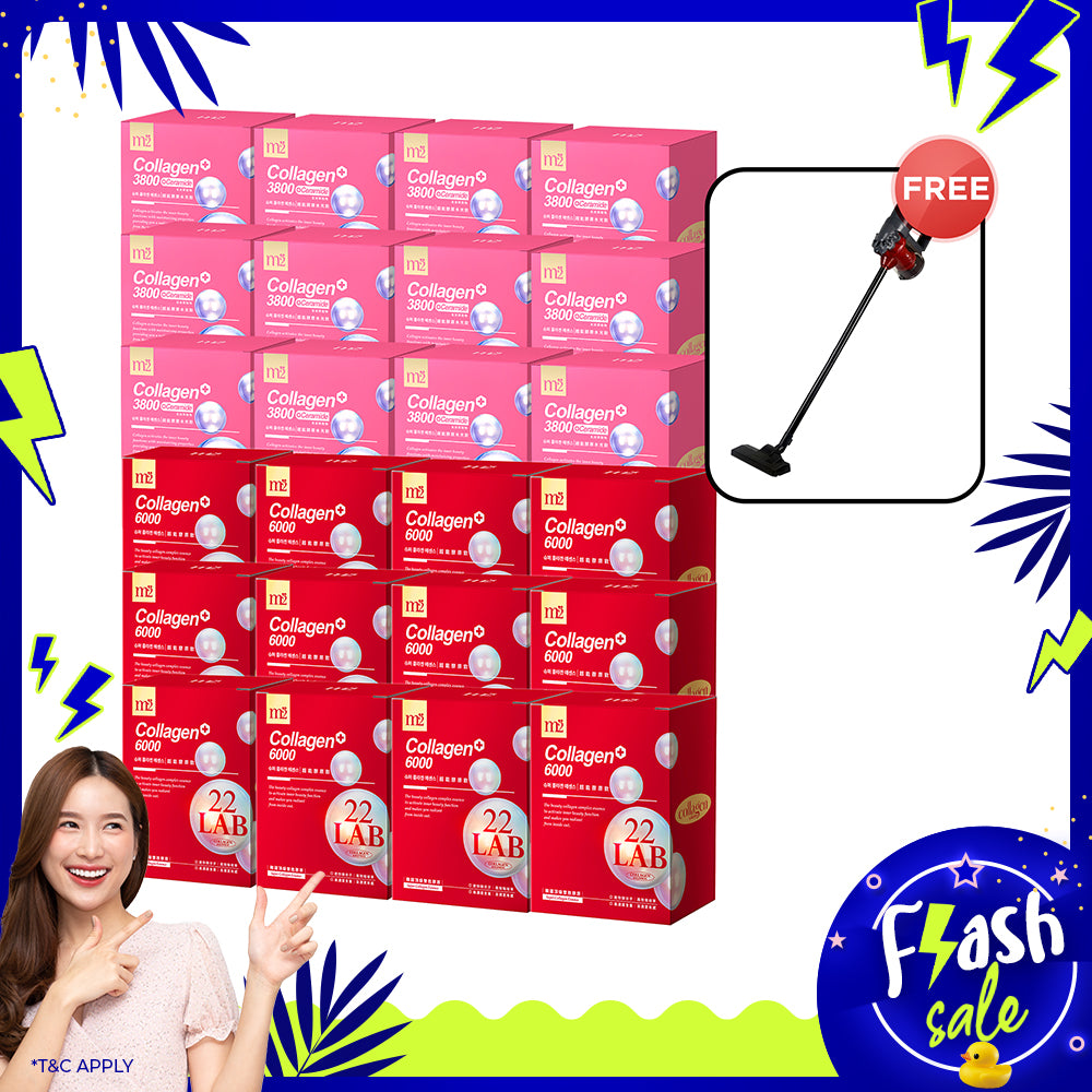 【Mother's Day Flash Sale】M2 22Lab Super Collagen Drink 8s x 12 Boxes + M2 Super Collagen 3800 + Ceramide Drink 8s x 12 Boxes + Free Branded Vacuum Cleaner 600W with 15Kpa x 1