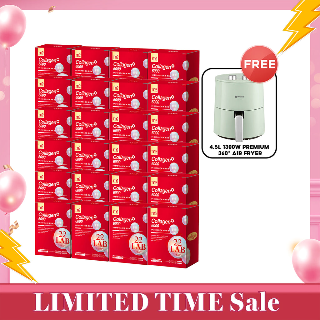 M2 22Lab Super Collagen Drink 8s x 24 Boxes + FREE 4.5L 1300W Premium 360° Air Fryer