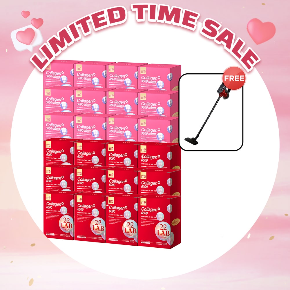 【Flash Sale】M2 22Lab Super Collagen Drink 8s x 12 Boxes + M2 Super Collagen 3800 + Ceramide Drink 8s x 12 Boxes + Free Branded Vacuum Cleaner 600W with 15Kpa x 1