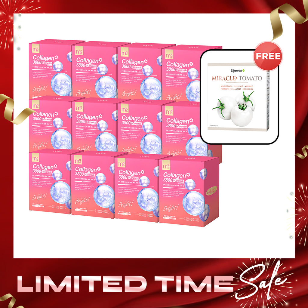 【Flash Sale】M2 Super Collagen 3800 + Ceramide Drink 8s x 12 Boxes + Free Ujuwon Miracle+ Tomato Skin Booster x 1 Box