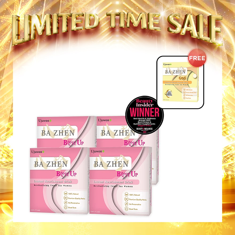 【Bundle of 4】Ujuwon Ba Zhen B.ust Up Instant Nourishment Drink 8s x 4 Boxes + Free Oh Oppa Hydra Pearl Wild Bluebell Premium Body Lotion 150g x1