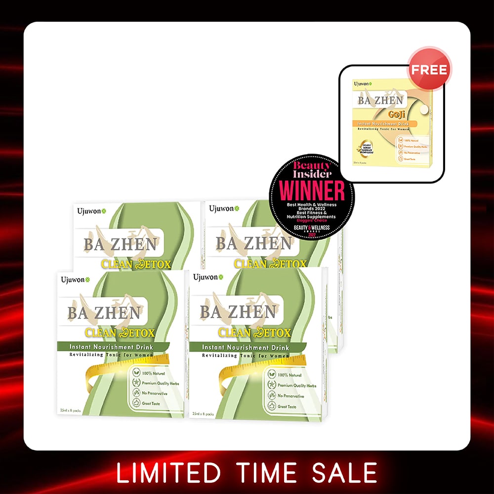 【Bundle of 4】Ujuwon Ba Zhen Clean Detox Instant Nourishment Drink 8s x 4 Boxes + Free Ba Zhen Goji Instant Nourishment Drink 8s (EXP-20260220) x 1 Boxes