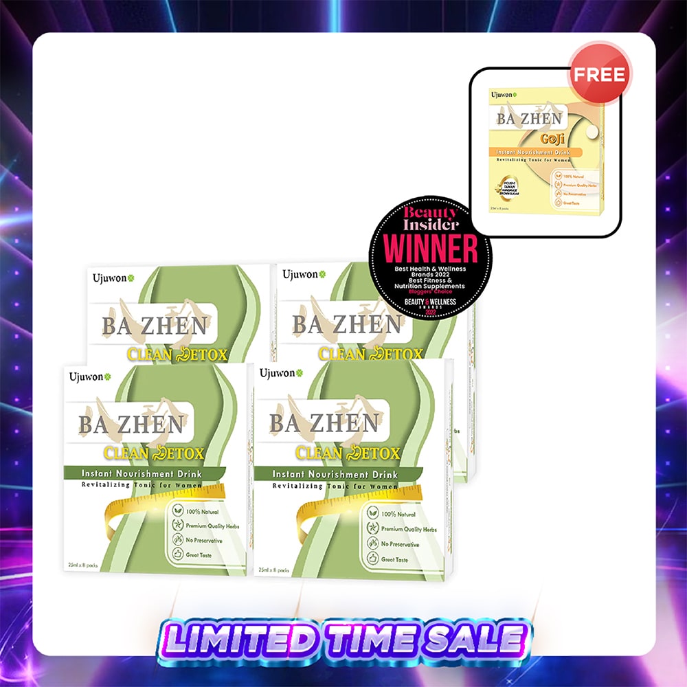 【Bundle of 4】Ujuwon Ba Zhen Clean Detox Instant Nourishment Drink 8s x 4 Boxes + Free Ba Zhen Goji Instant Nourishment Drink 8s x 1 Boxes