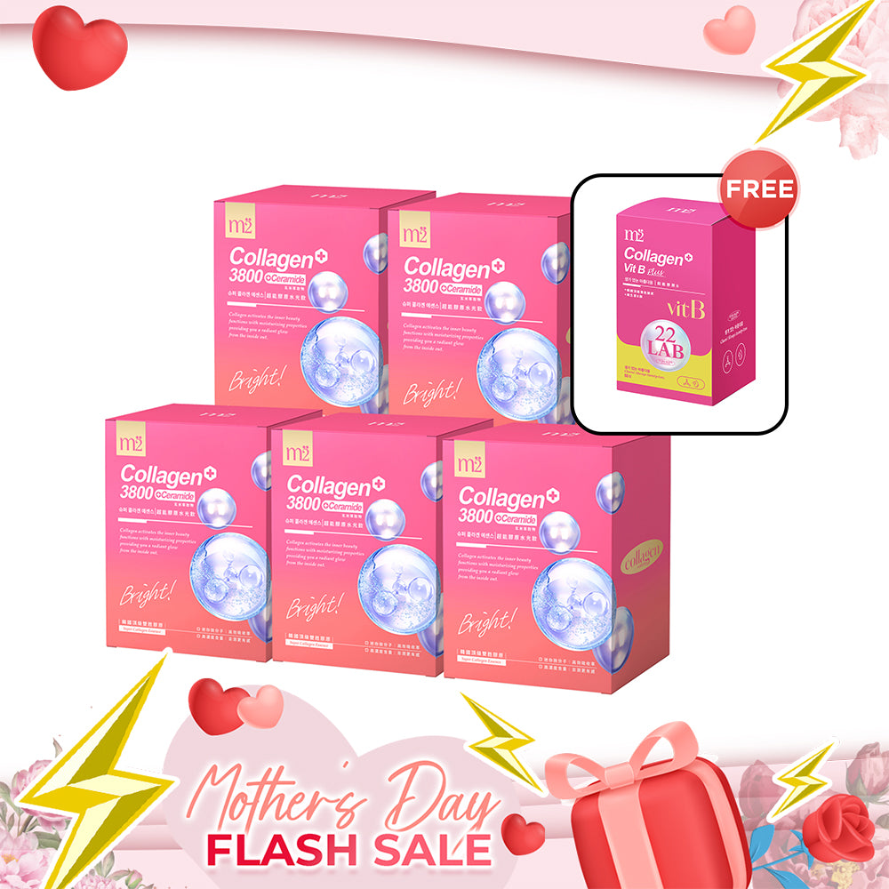 【Mother's Day Flash Sale】M2 Super Collagen 3800 + Ceramide Drink 8s x 5 Boxes + Free M2 22LAB Super Collagen Vitamin B 60s