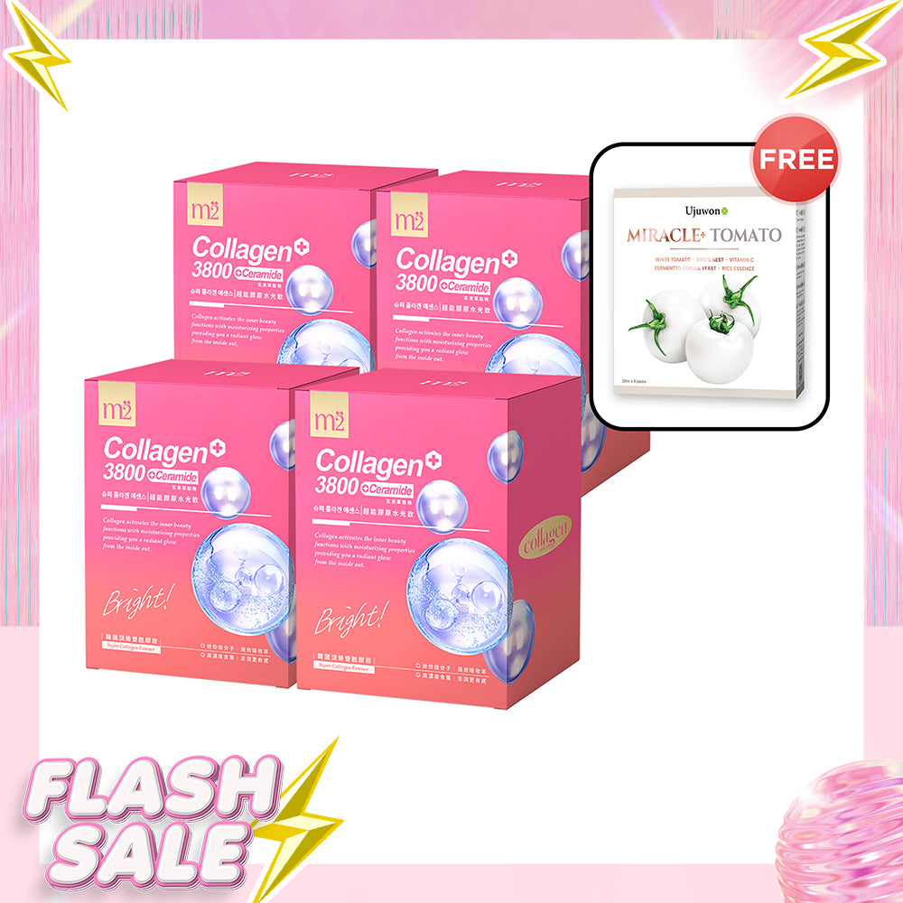 【Flash Sale】M2 Super Collagen 3800 + Ceramide Drink 8s x4 Boxes + Free Ujuwon Miracle+ Tomato Skin Booster x 1 Box