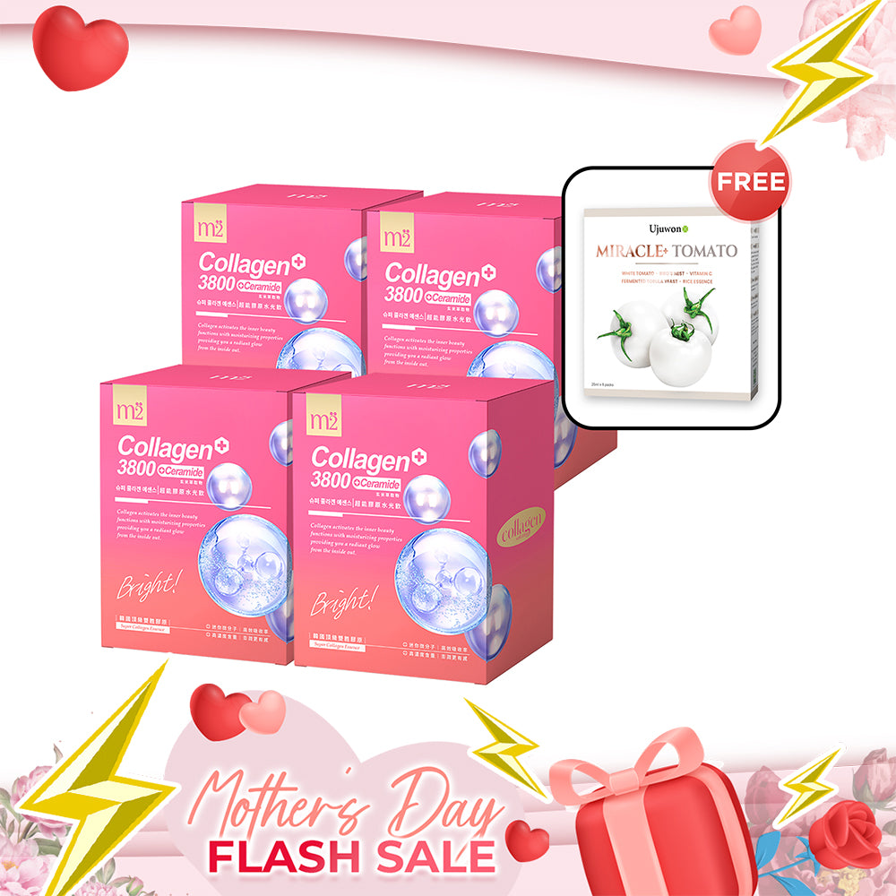 【Mother's Day Flash Sale】M2 Super Collagen 3800 + Ceramide Drink 8s x4 Boxes + Free Ujuwon Miracle+ Tomato Skin Booster x 1 Box