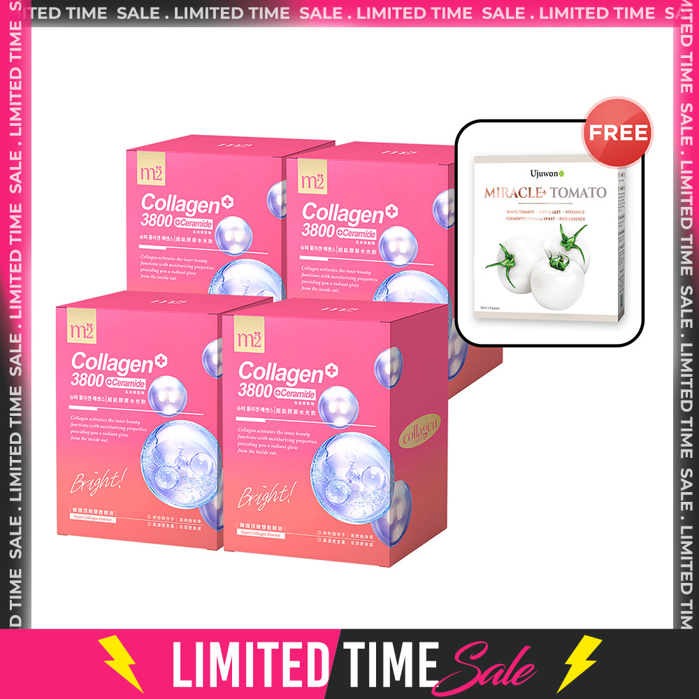 【Flash Sale】M2 Super Collagen 3800 + Ceramide Drink 8s x4 Boxes + Free Ujuwon Miracle+ Tomato Skin Booster x 1 Box