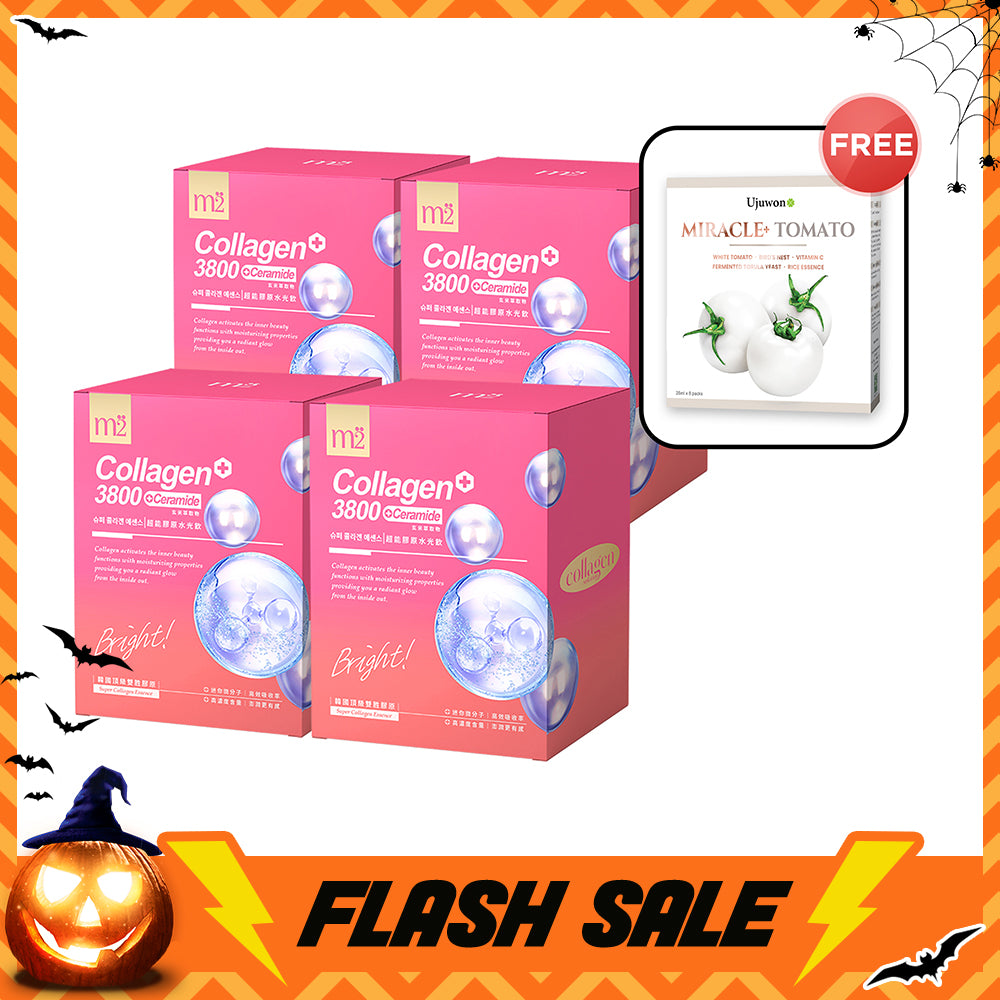 【Flash Sale】M2 Super Collagen 3800 + Ceramide Drink 8s x4 Boxes + Free Ujuwon Miracle+ Tomato Skin Booster x 1 Box