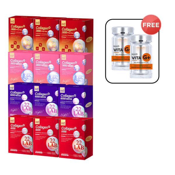 M2 22Lab Super Collagen Drink (6000mg 8s / Night + Gaba 8s / 3800+Ceramide 8s / 3800+Pearl Nest 8s) x 12 Boxes + FREE Wonderfit Vita G+ 30s x 2