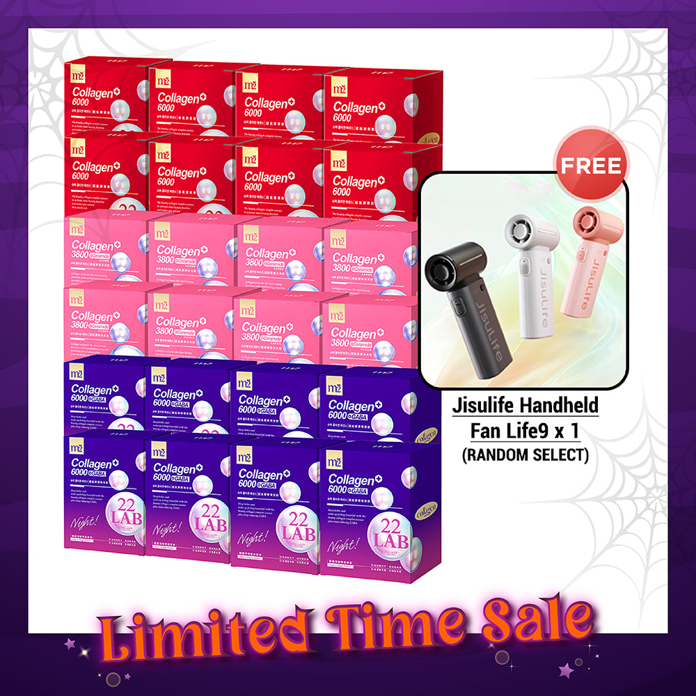 M2 22Lab Super Collagen Drink (6000mg 8s / Night + Gaba 8s / 3800+Ceramide 8s / 3800+Pearl Nest 8s) x 24 Boxes + Free Jisulife Handheld Fan Life9 x 1 (Random Select)