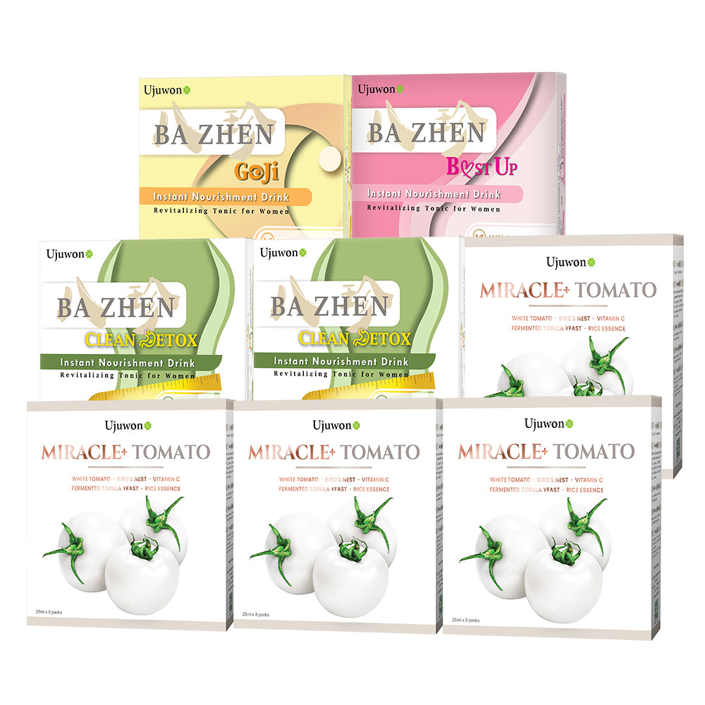 【Bundle of 8】Ujuwon Miracle+ Tomato Skin Booster 8s x 4 Boxes + B.ust Up Instant Nourishment Drink 8s + Clean Detox Instant Nourishment Drink 8s x 2 Boxes+ Goji Instant Nourishment Drink 8s