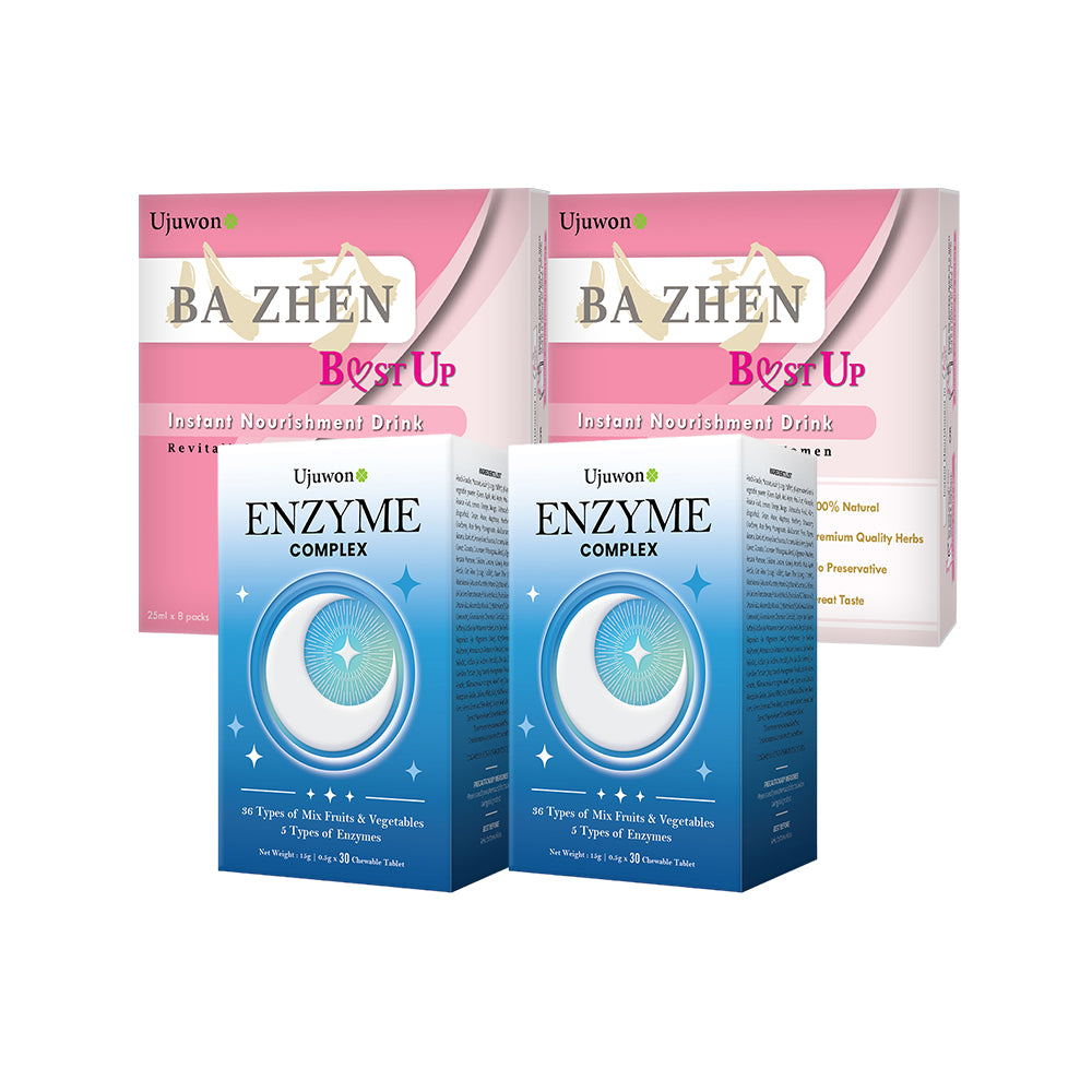 【Bundle of 4】Ujuwon Enzyme Complex 30s x 2 Boxes + Ba Zhen B.ust Up Instant Nourishment Drink 8s x 2 Boxes