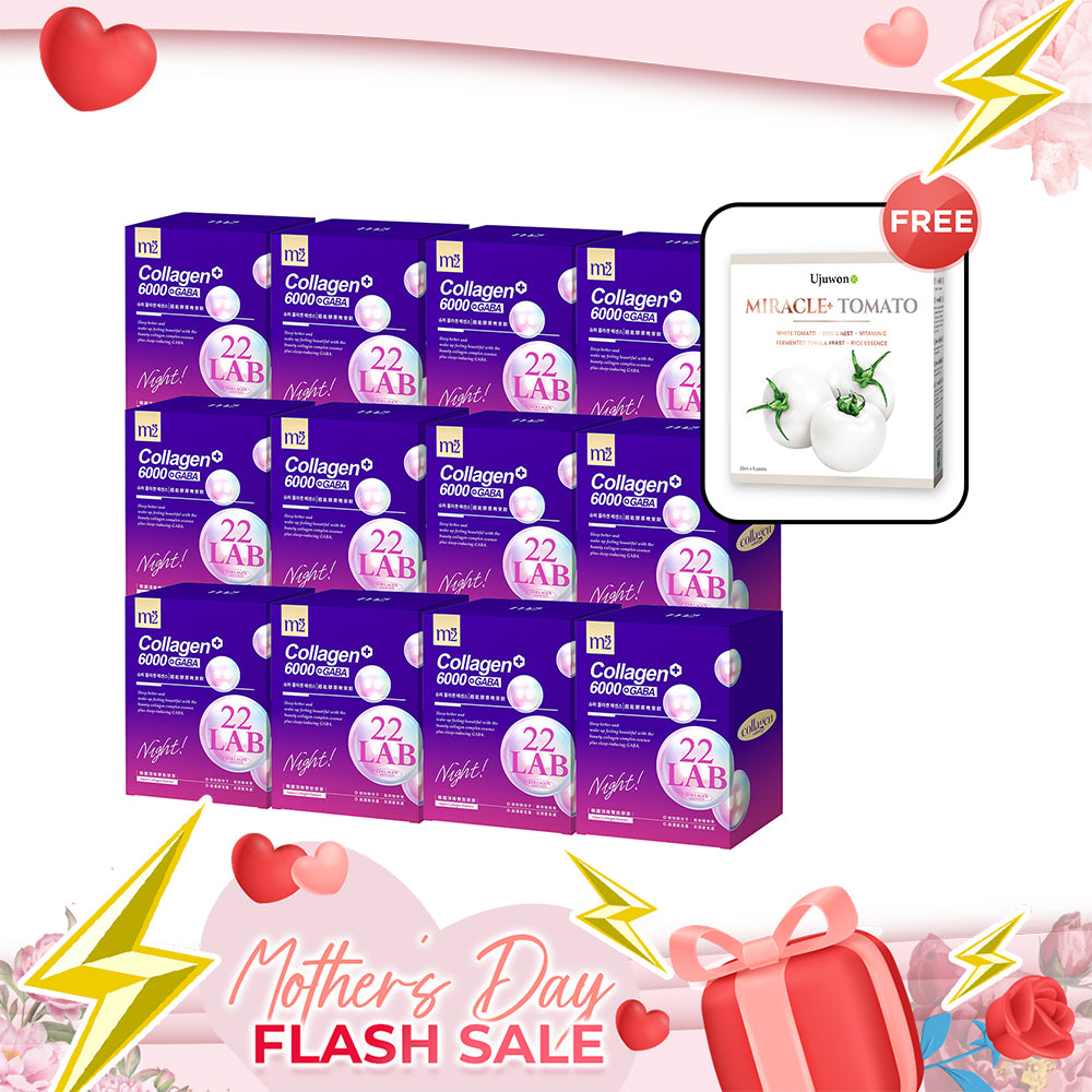 【Mother's Day Flash Sale】M2 22LAB Super Collagen Night Drink + GABA 8s x 12 Boxes + Free Ujuwon Miracle+ Tomato Skin Booster x 1 Box