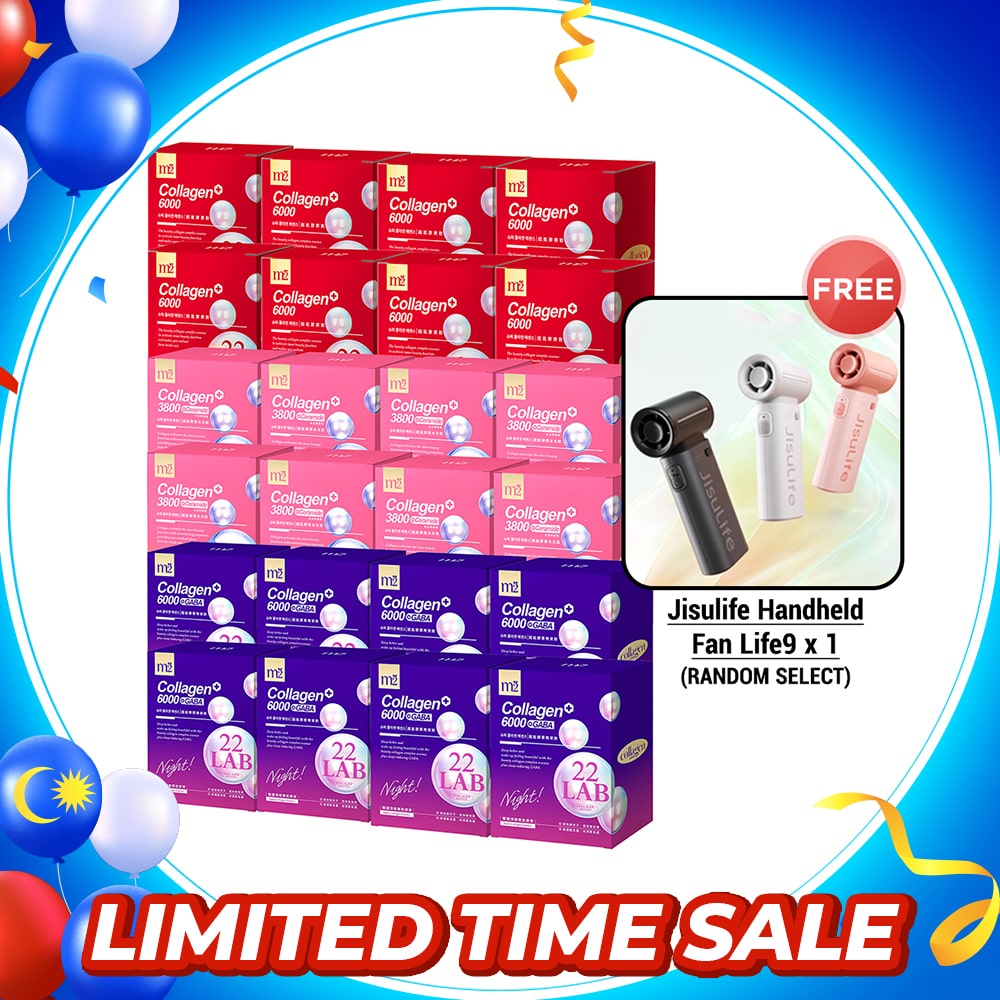 M2 22Lab Super Collagen Drink (6000mg 8s / Night + Gaba 8s / 3800+Ceramide 8s / 3800+Pearl Nest 8s) x 24 Boxes + Free Jisulife Handheld Fan Life9 x 1 (Random Select)