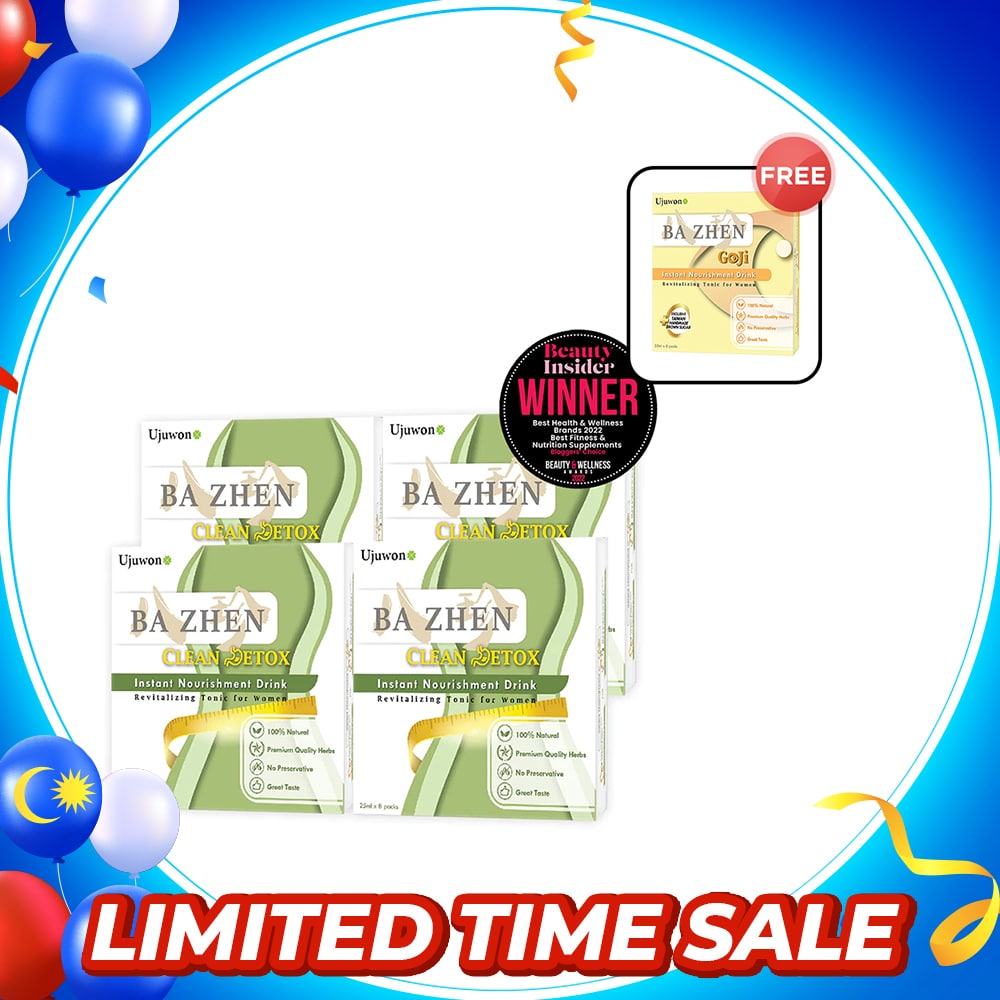 【Bundle of 4】Ujuwon Ba Zhen Clean Detox Instant Nourishment Drink 8s x 4 Boxes + Free Ba Zhen Goji Instant Nourishment Drink 8s x 1 Boxes