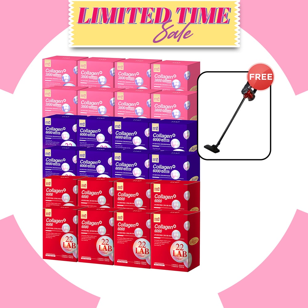 M2 22Lab Super Collagen Drink (6000mg 8s / Night + Gaba 8s / 3800+Ceramide 8s / 3800+Pearl Nest 8s) x 24 Boxes + Free Branded Vacuum Cleaner 600W with 15Kpa x 1