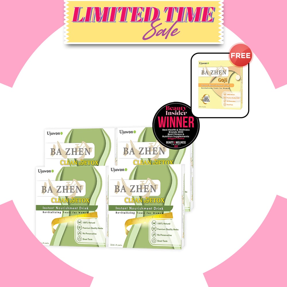 【Bundle of 4】Ujuwon Ba Zhen Clean Detox Instant Nourishment Drink 8s x 4 Boxes + Free Ba Zhen Goji Instant Nourishment Drink 8s x 1 Boxes