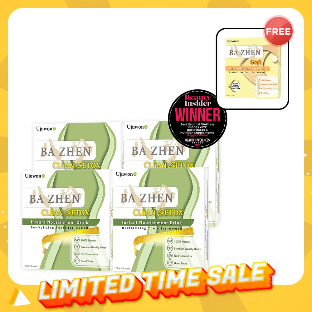 【Bundle of 4】Ujuwon Ba Zhen Clean Detox Instant Nourishment Drink 8s x 4 Boxes + Free Ba Zhen Goji Instant Nourishment Drink 8s x 1 Boxes