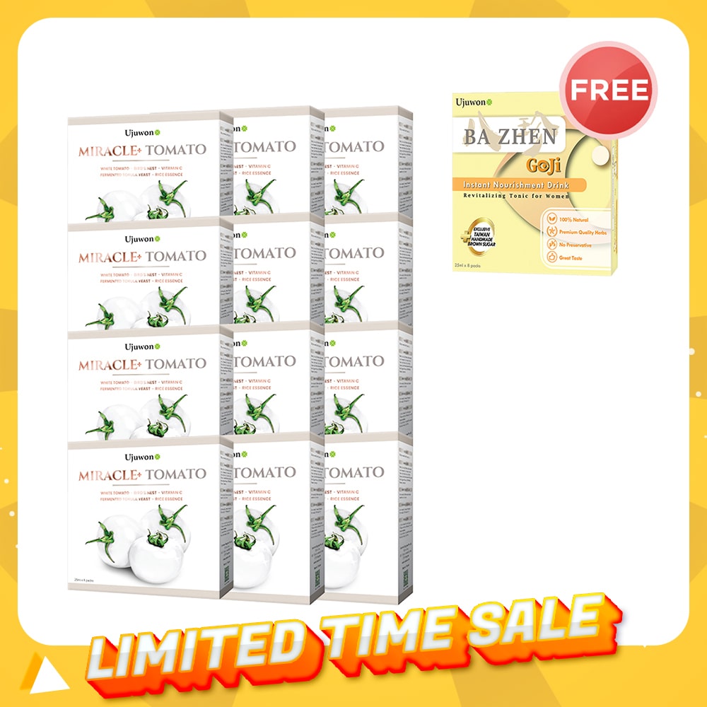 Ujuwon Miracle+ Tomato Skin Booster 8s x 12 Boxes FREE Bazhen Goji × 1 box