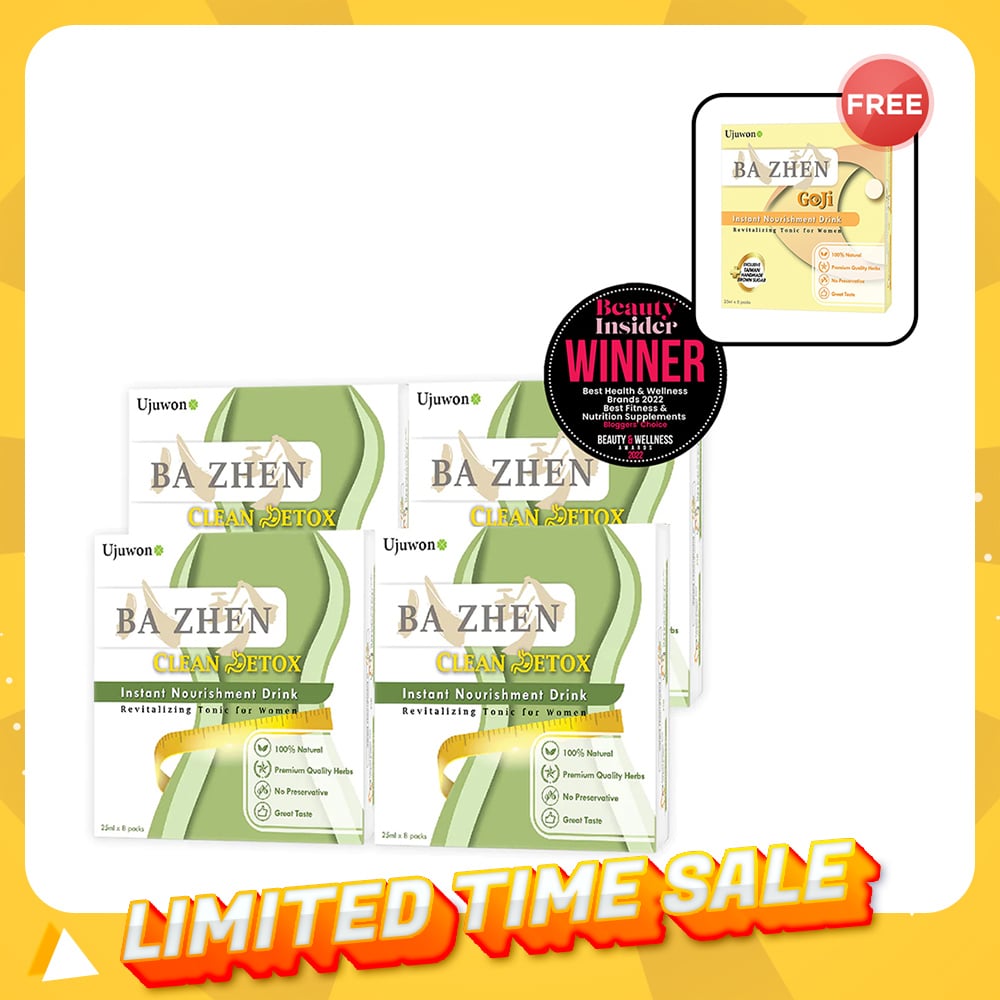 【Bundle of 4】Ujuwon Ba Zhen Clean Detox Instant Nourishment Drink 8s x 4 Boxes + Free Ba Zhen Goji Instant Nourishment Drink 8s (EXP-20260220) x 1 Boxes