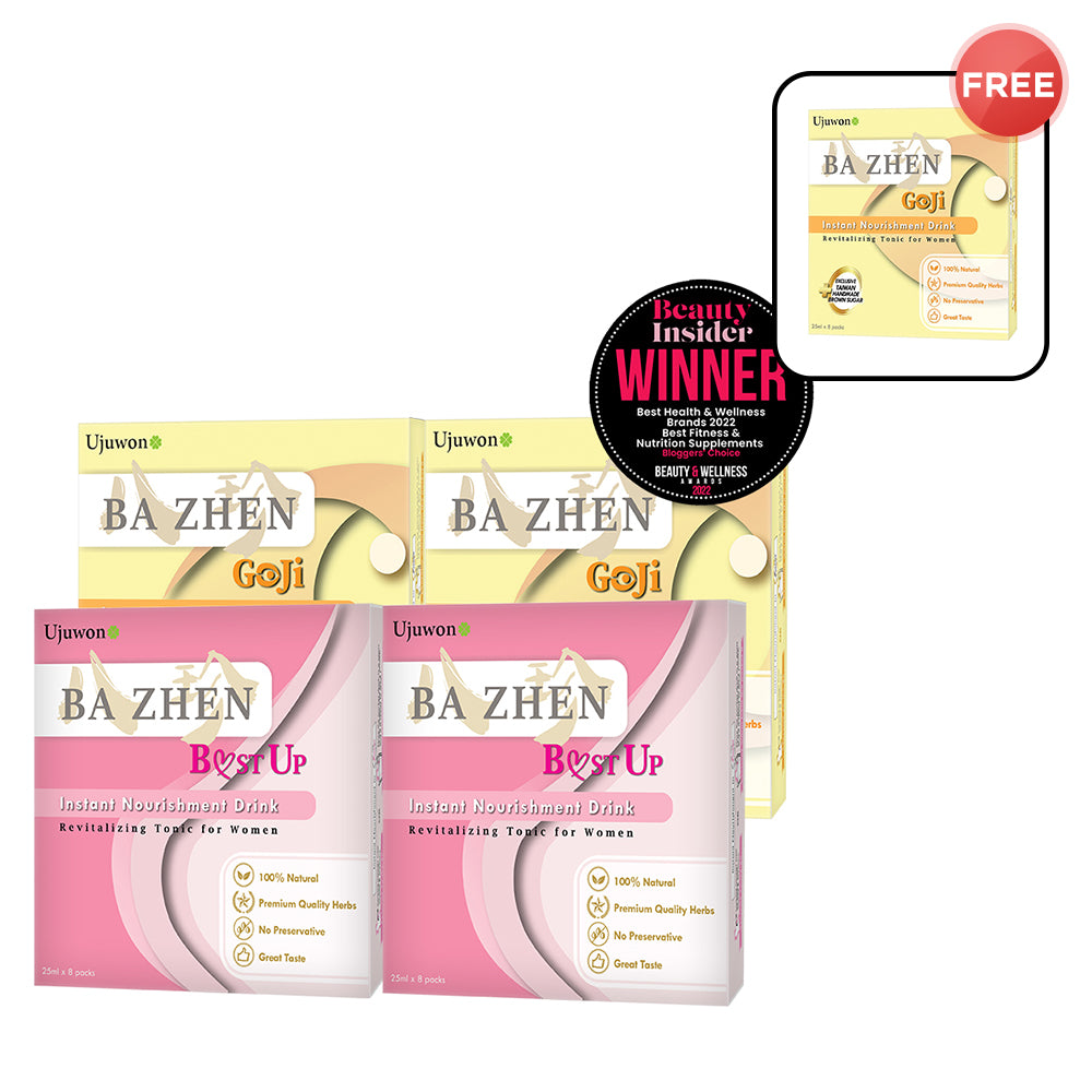【Bundle of 4】Ujuwon Ba Zhen Goji Instant Nourishment Drink 8s x 2Boxes+ Ujuwon Ba Zhen B.ust Up Instant Nourishment Drink 8s x 2Boxes + Free Ba Zhen Goji Instant Nourishment Drink 8s x 1 Box