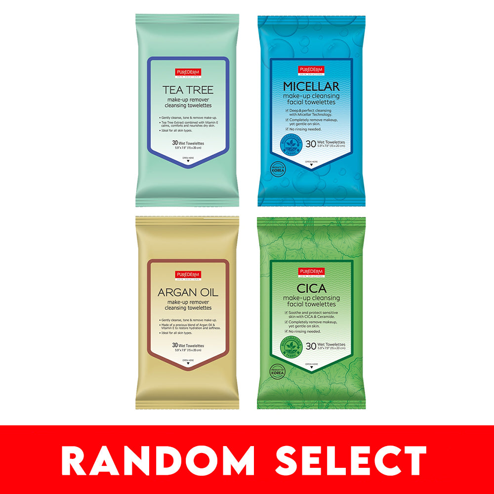 【Free Gift】Purederm Cica Make-Up Cleansing Facial Towelettes 30s x 1 (Random Select)