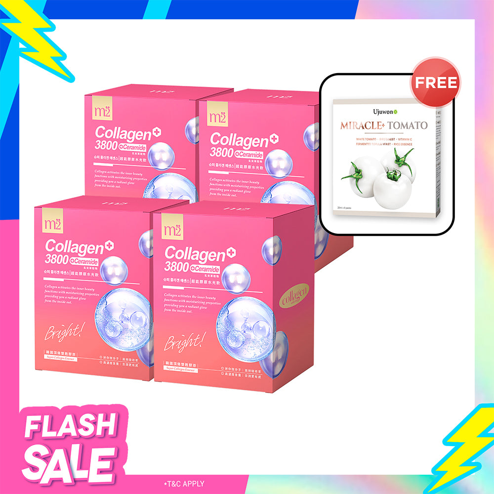 【Flash Sale】M2 Super Collagen 3800 + Ceramide Drink 8s x4 Boxes + Free Ujuwon Miracle+ Tomato Skin Booster x 1 Box