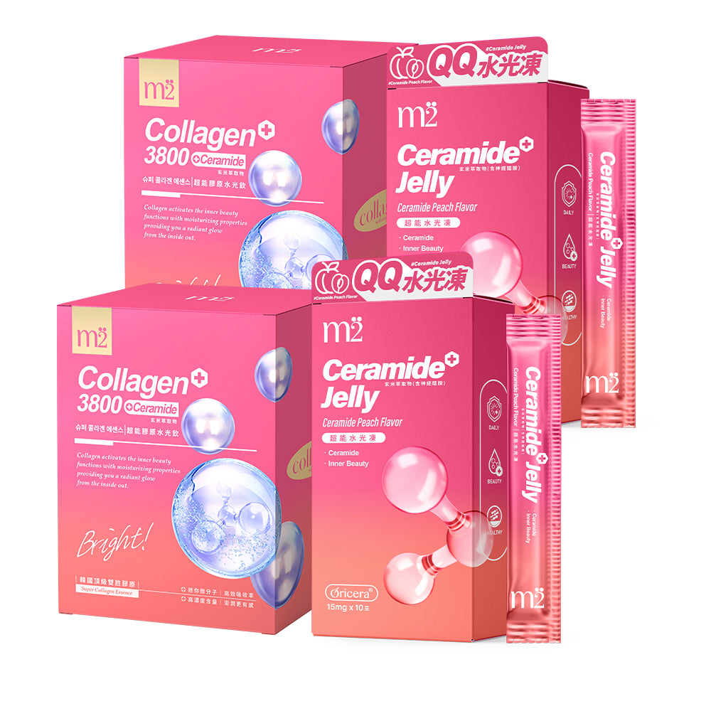 【Bundle of 4】M2 Super Collagen 3800 + Ceramide Drink 8s x 2 Boxes+M2 Ceramide Jelly Peach Flavour 10s x 2 Boxes