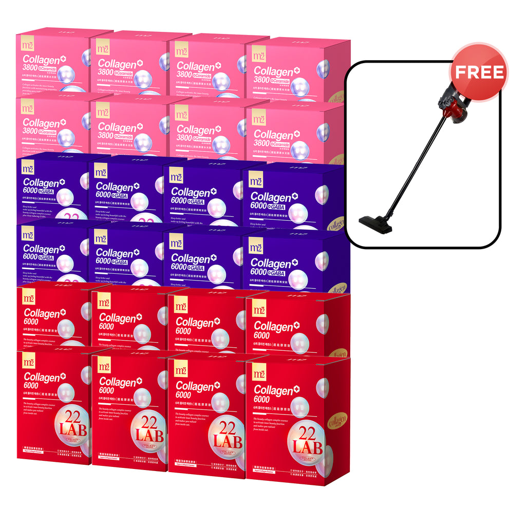 M2 22Lab Super Collagen Drink (6000mg 8s / Night + Gaba 8s / 3800+Ceramide 8s / 3800+Pearl Nest 8s) x 24 Boxes + Free Branded Vacuum Cleaner 600W with 15Kpa x 1