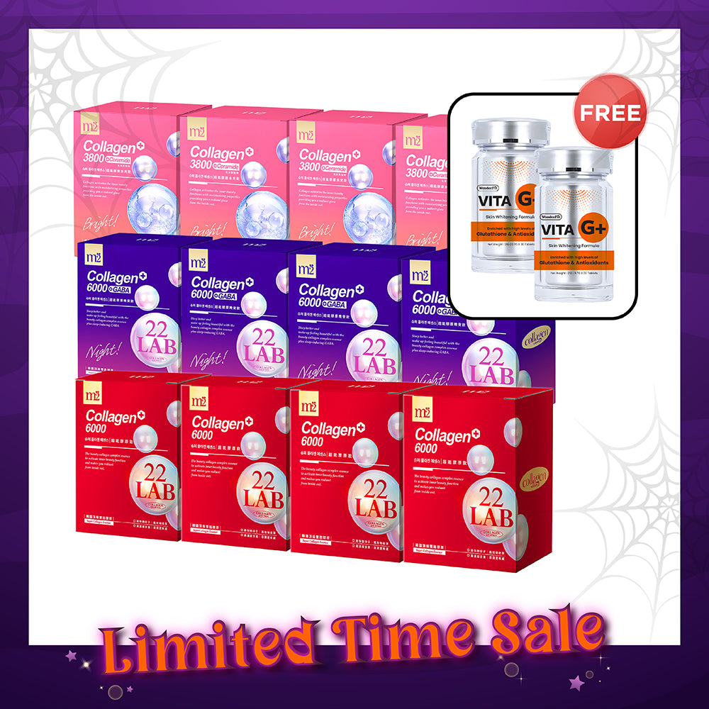 M2 22Lab Super Collagen Drink (6000mg 8s / Night + Gaba 8s / 3800+Ceramide 8s / 3800+Pearl Nest 8s) x 12 Boxes + FREE Wonderfit Vita G+ 30s x 2