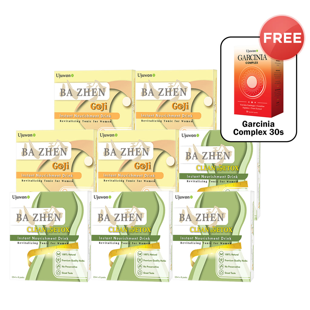 【Bundle of 8】Ujuwon Ba Zhen Clean Detox Instant Nourishment Drink 8s x 4 Boxes + Goji Instant Nourishment Drink 8s x 4 Boxes + Free Garcinia Complex 30s