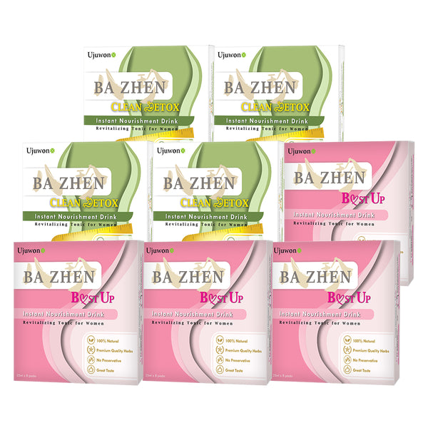 【Bundle of 8】Ujuwon Ba Zhen B.ust Up Instant Nourishment Drink 8s x 4 Boxes + Clean Detox Instant Nourishment Drink 8s x 4 Boxes + Free Garcinia Complex 30s