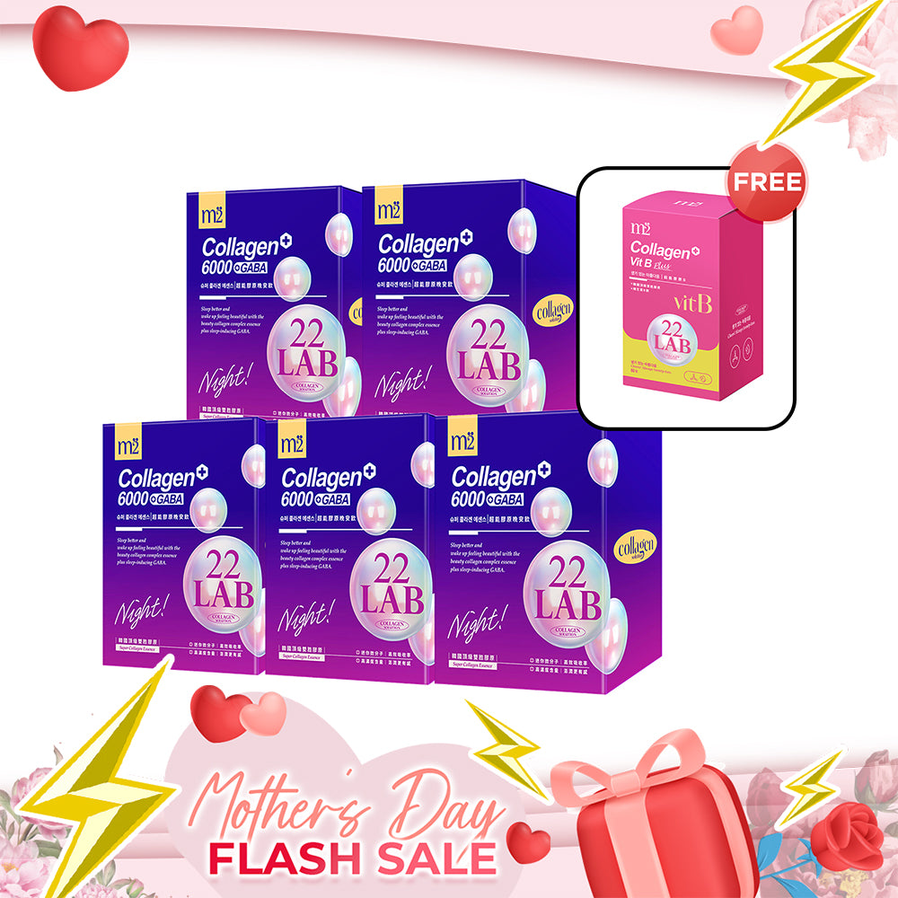 【Mother's Day Flash Sale】M2 22 Lab Super Collagen Night Drink + GABA 8s x 5 Boxes + Free M2 22LAB Super Collagen Vitamin B 60s