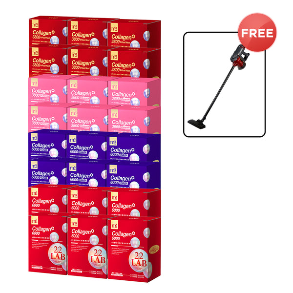 M2 22Lab Super Collagen Drink (6000mg 8s / Night + Gaba 8s / 3800+Ceramide 8s / 3800+Pearl Nest 8s) x 24 Boxes + Free Branded Vacuum Cleaner 600W with 15Kpa x 1